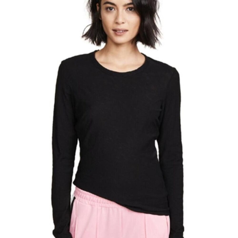 James Perse Sheer Slub Crewneck Top Black L